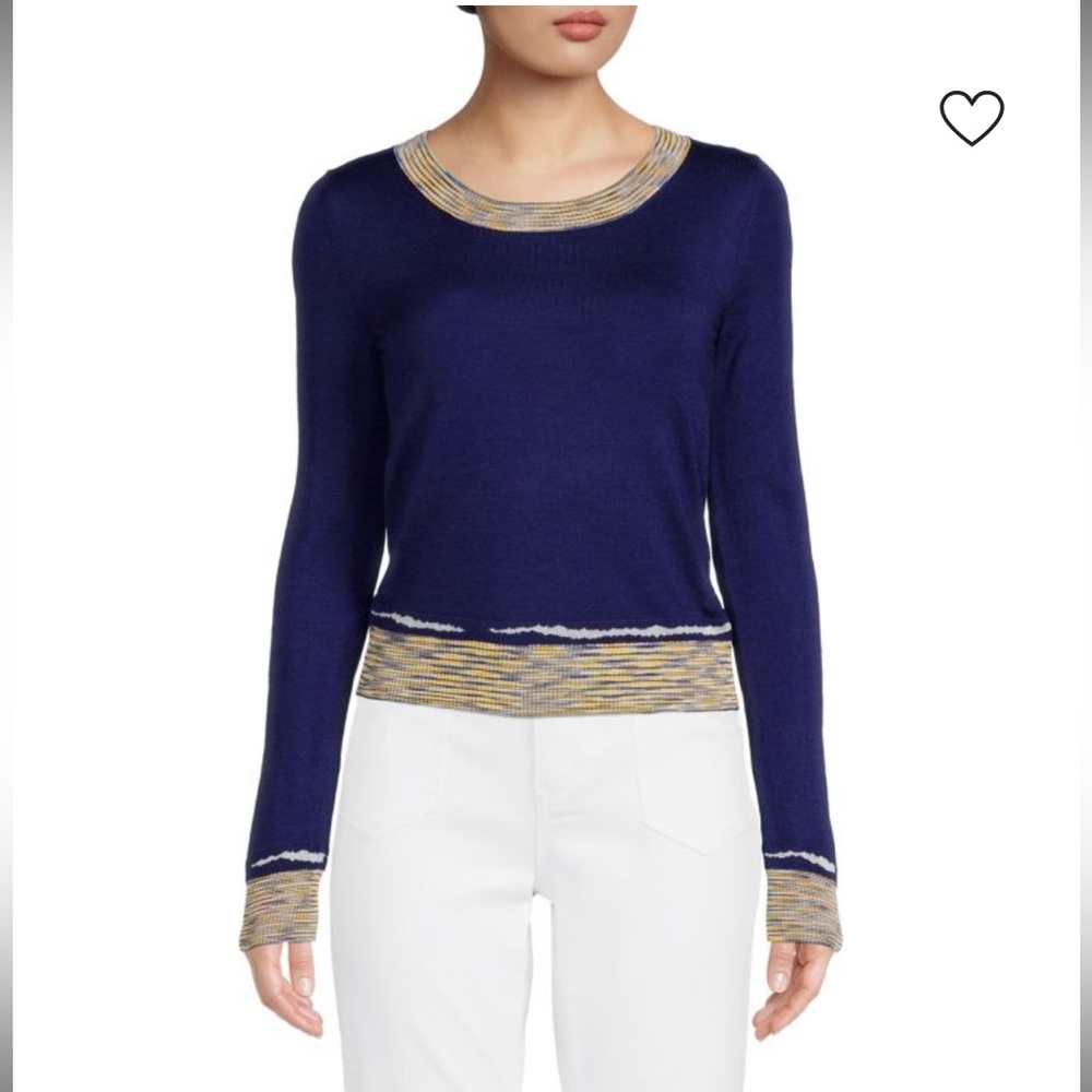 Missoni Cashmere Blend Royal Blue and Cream Crew Neck Sweater EU Size 38